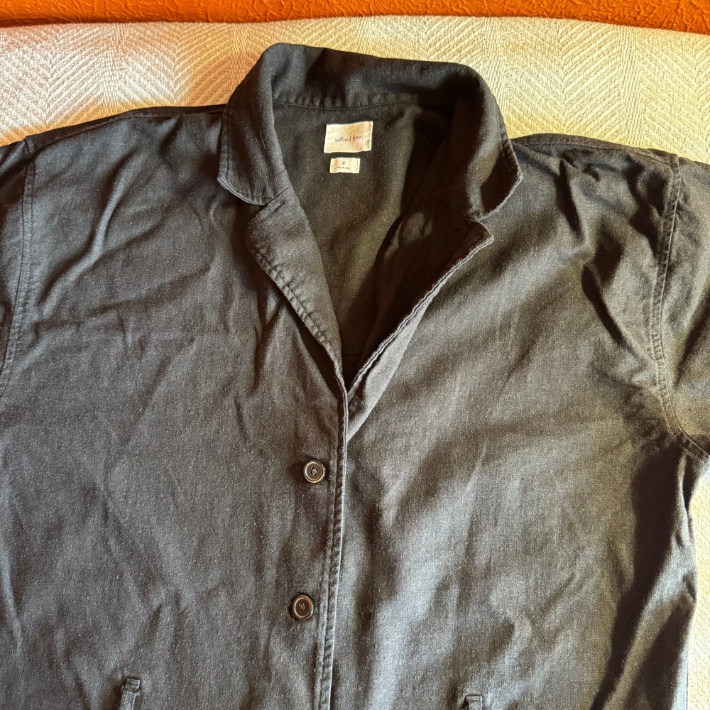 Wilfred Free Aritzia Black Linen Blend Button Front Short Sleeve Jumpsuit M - Picture 3 of 14